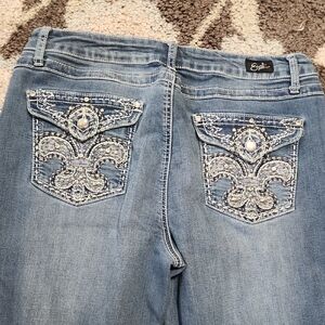 Earl Jeans Light Wash Bootcut Jeans with Embellished Fleur-de-Lis Pockets